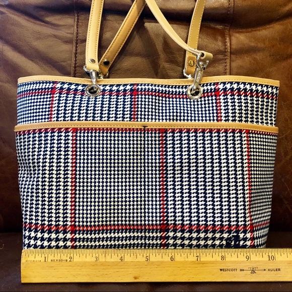 Ralph Lauren Handbags - Ralph Lauren Houndstooth Canvas/Leather Trim Tote